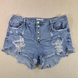 Almost Famous Denim Shorts Womens Size 18 Distressed High Rise Blue